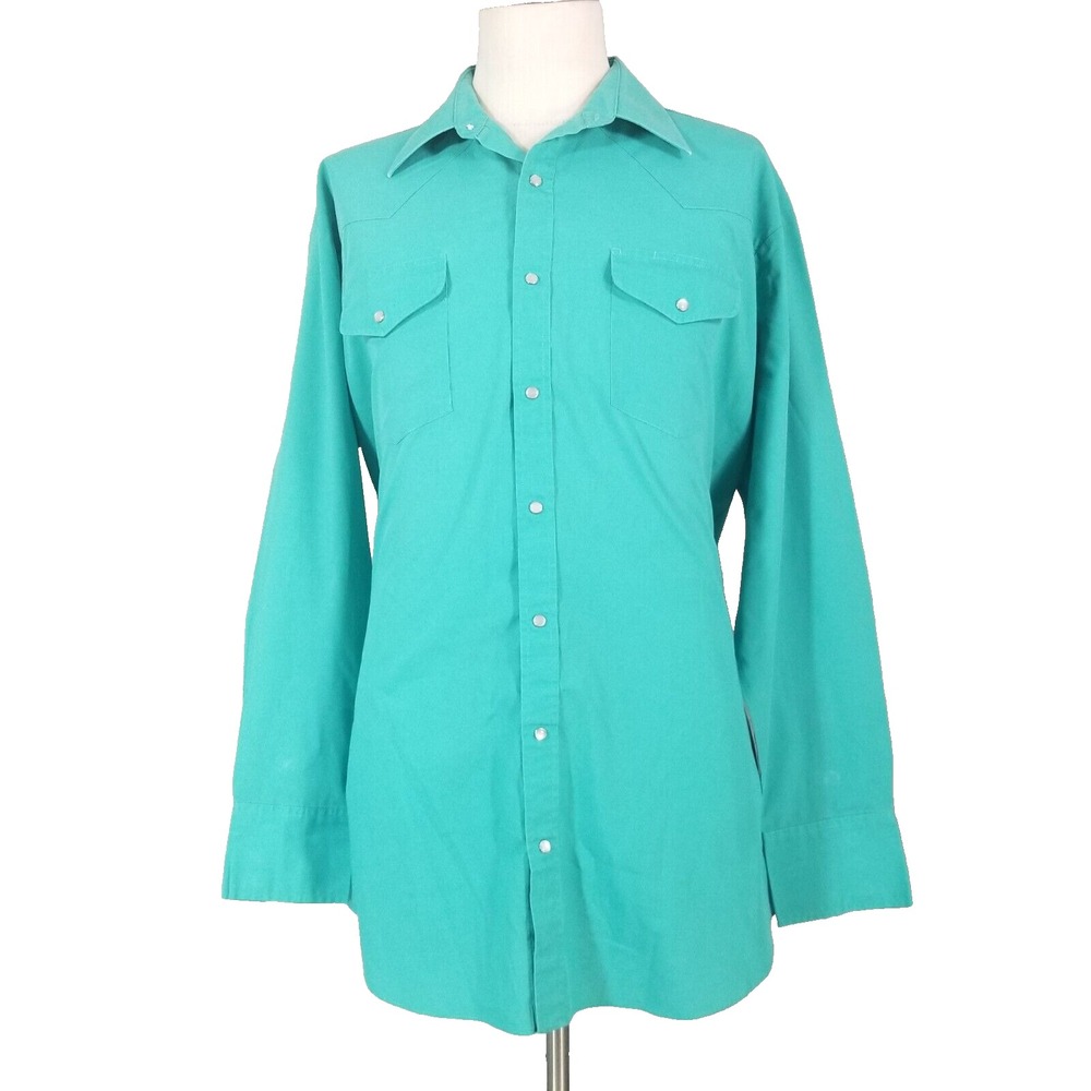 Sheplers Western Pearl snap shirt men's XLT extra large tall green long sleeve